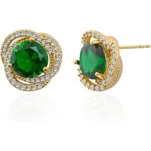 Women's Gold Plated Crystal Birthstone Adopt Circle Beautiful Green Earrings